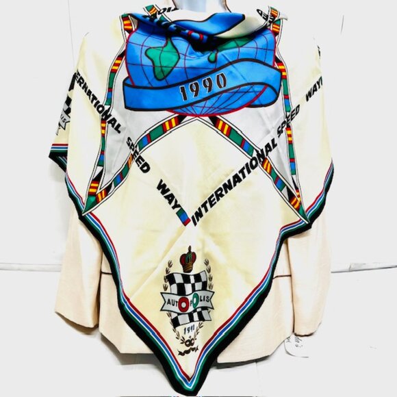 Unused-Vgt 1990 Auto Polis International Speed Way Scarf, 100% silk 35x35"(19)